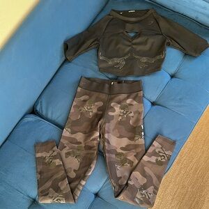 Black Crop Top and Camouflage Leggings Set